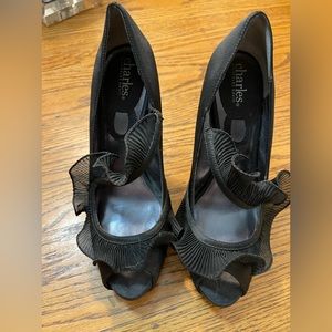 Charles By Charles David Black Satin & Ribbon Strapped Heeled Evening Shoes -6.5